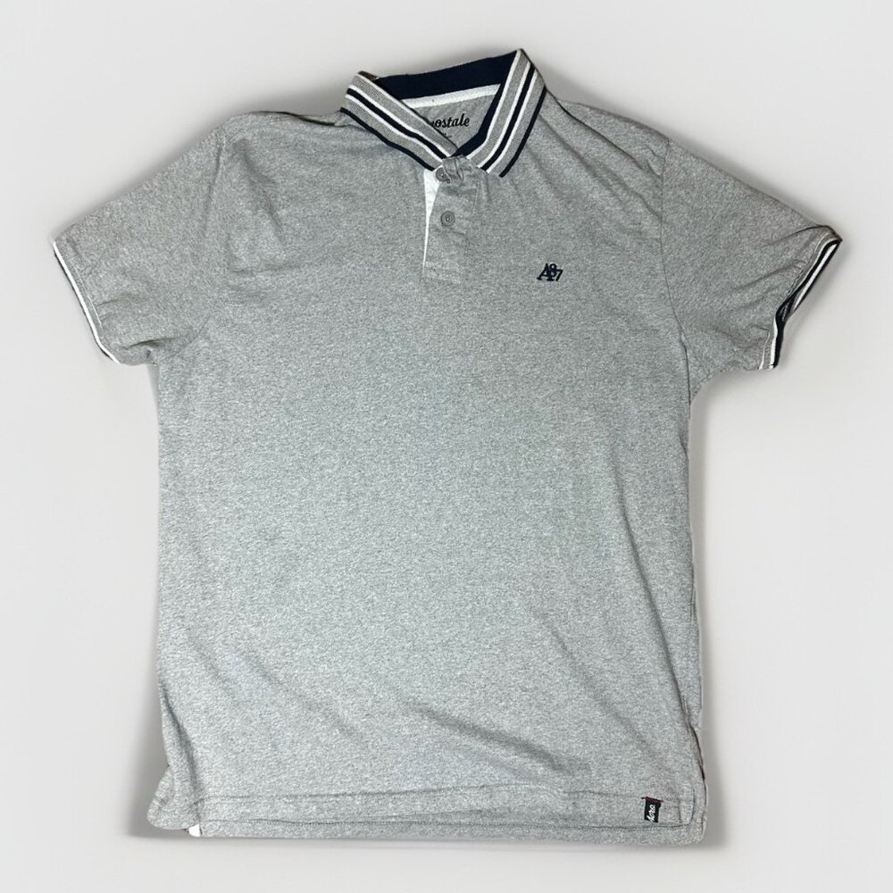 Aeropastale Polo Men’s Large Gray A87 Short Sleeve Collared Cotton Blend *Flaw